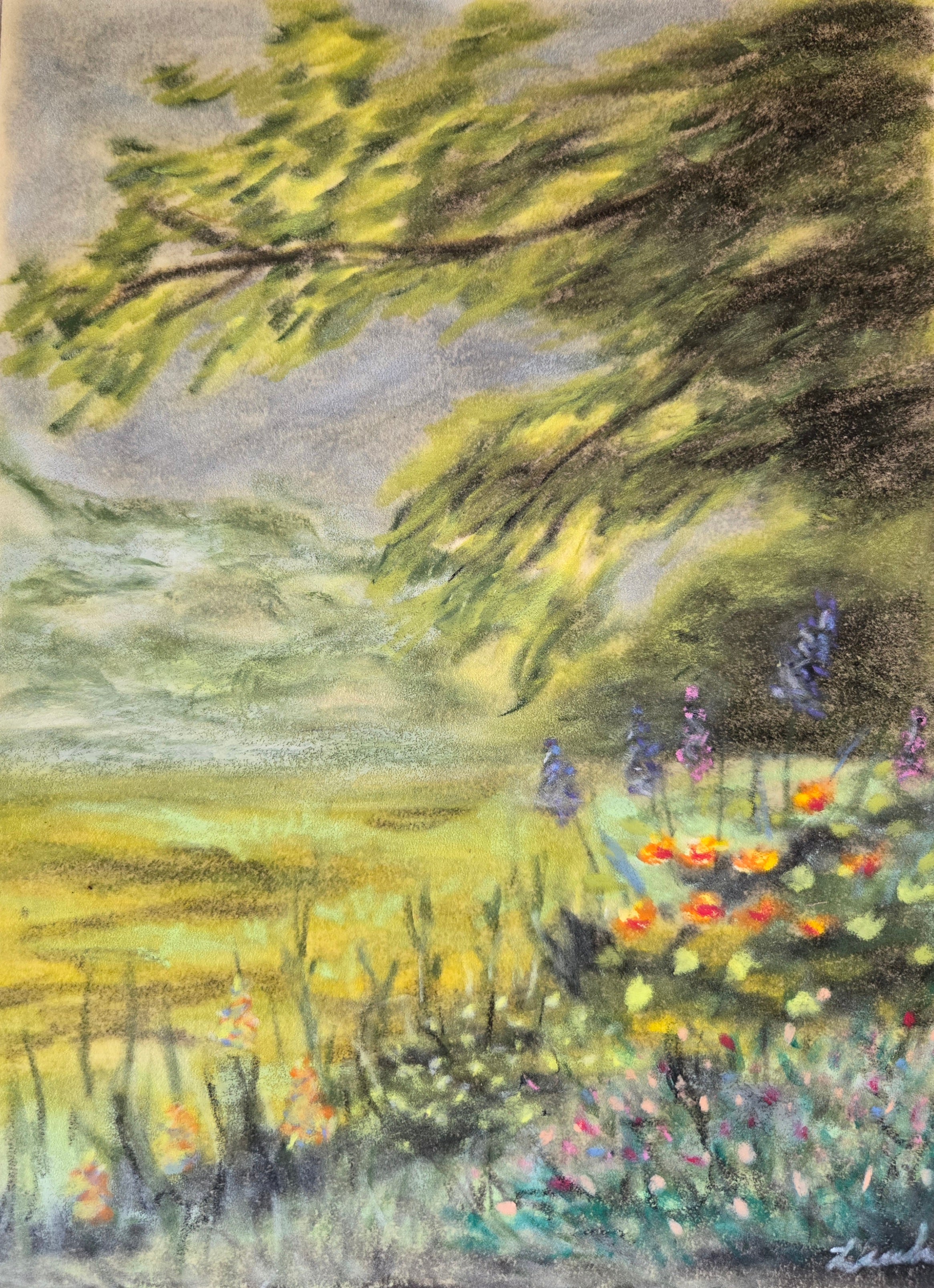 Golden Wind Original Oil Pastel on Velour