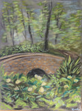 Stone Bridge with Wildflowers Original Oil Pastel on Velour Paper