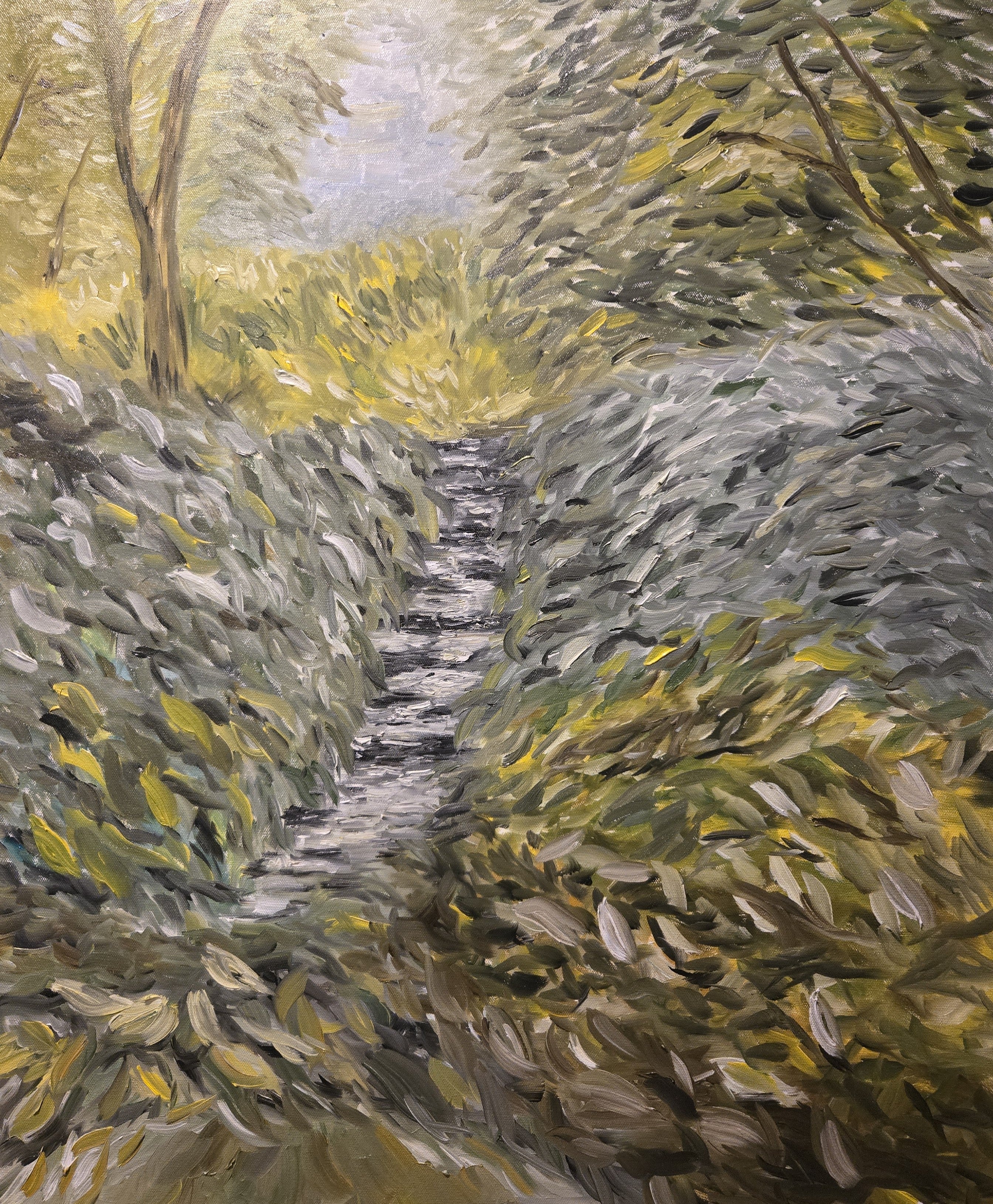Into the Green — R.W. Norton Gardens, original oil on stretched canvas, 22×28 inches, by Leah Welch