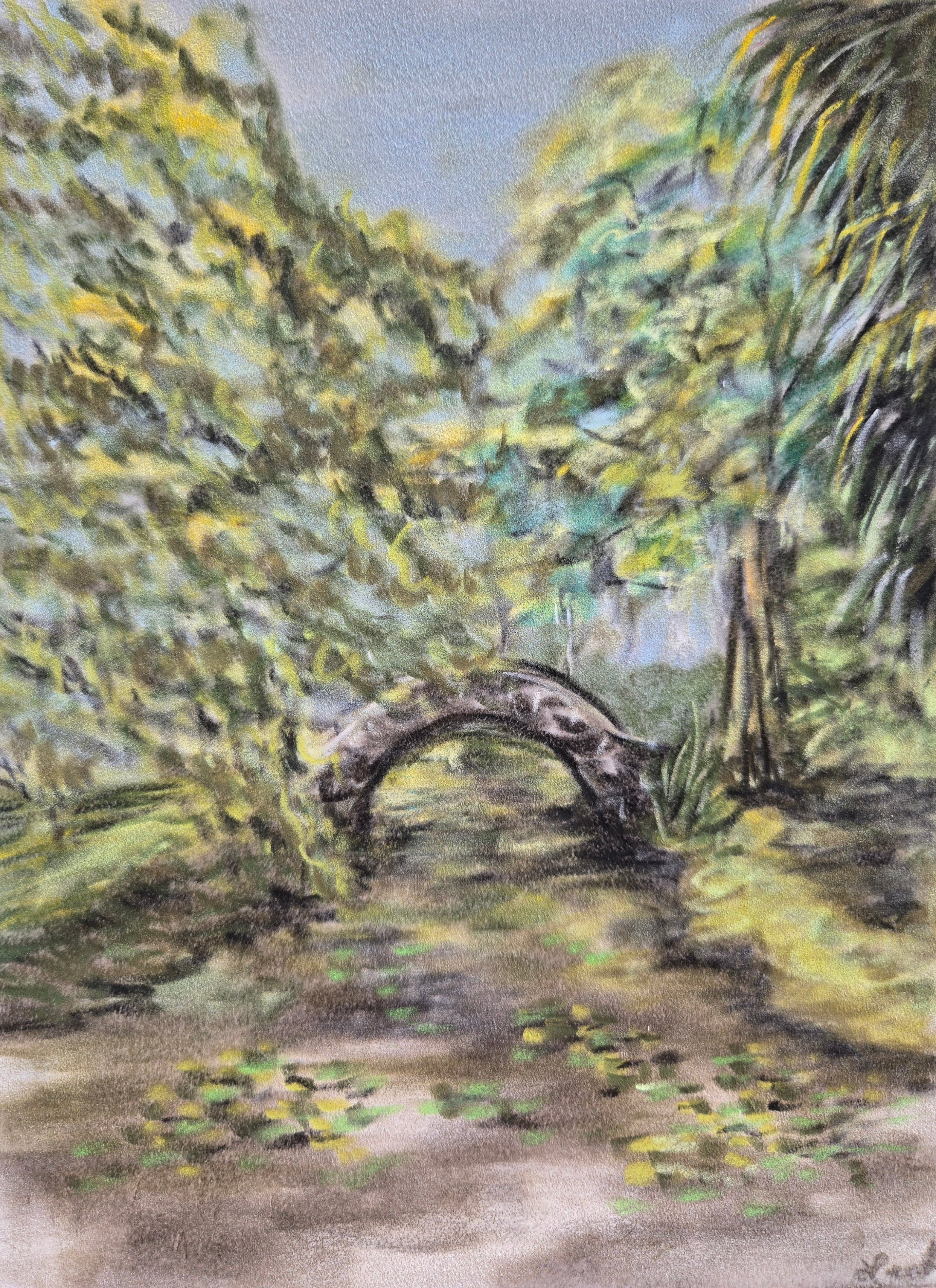 Audubon Park – original oil pastel on velour paper, 9×12 inches, by Leah Welch