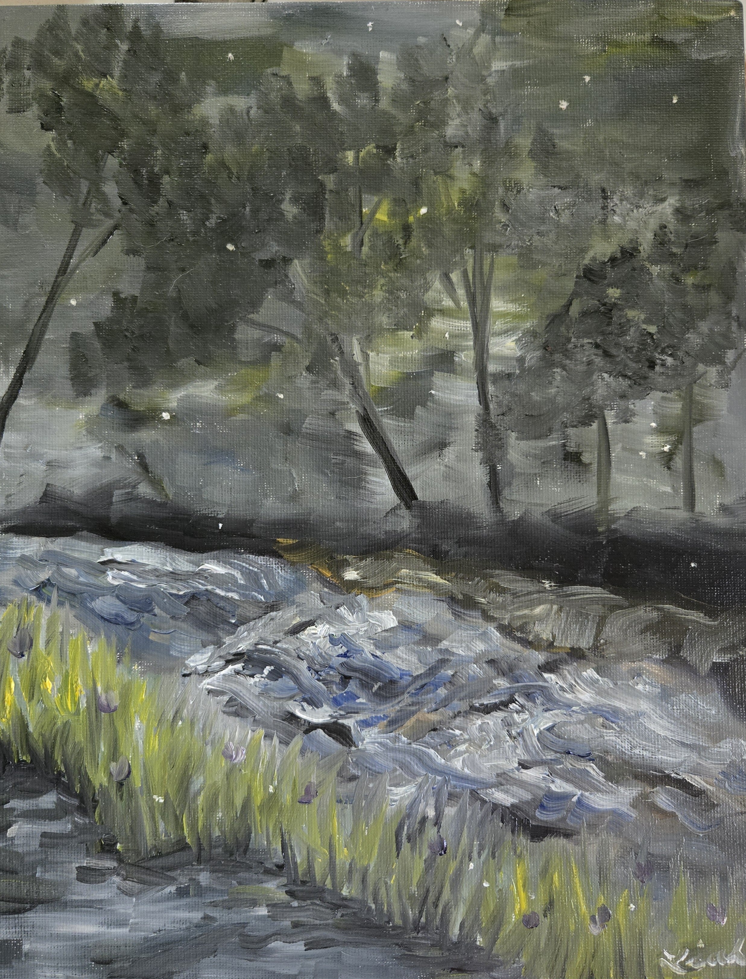 River Landscape Oil on Canvas (Framed)