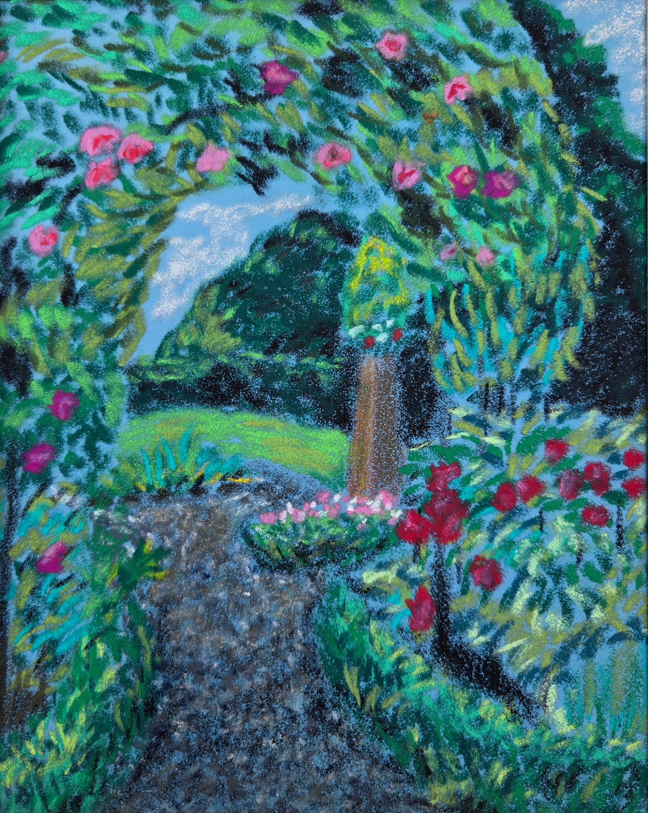 Rose Arbor Path Original Oil Pastel