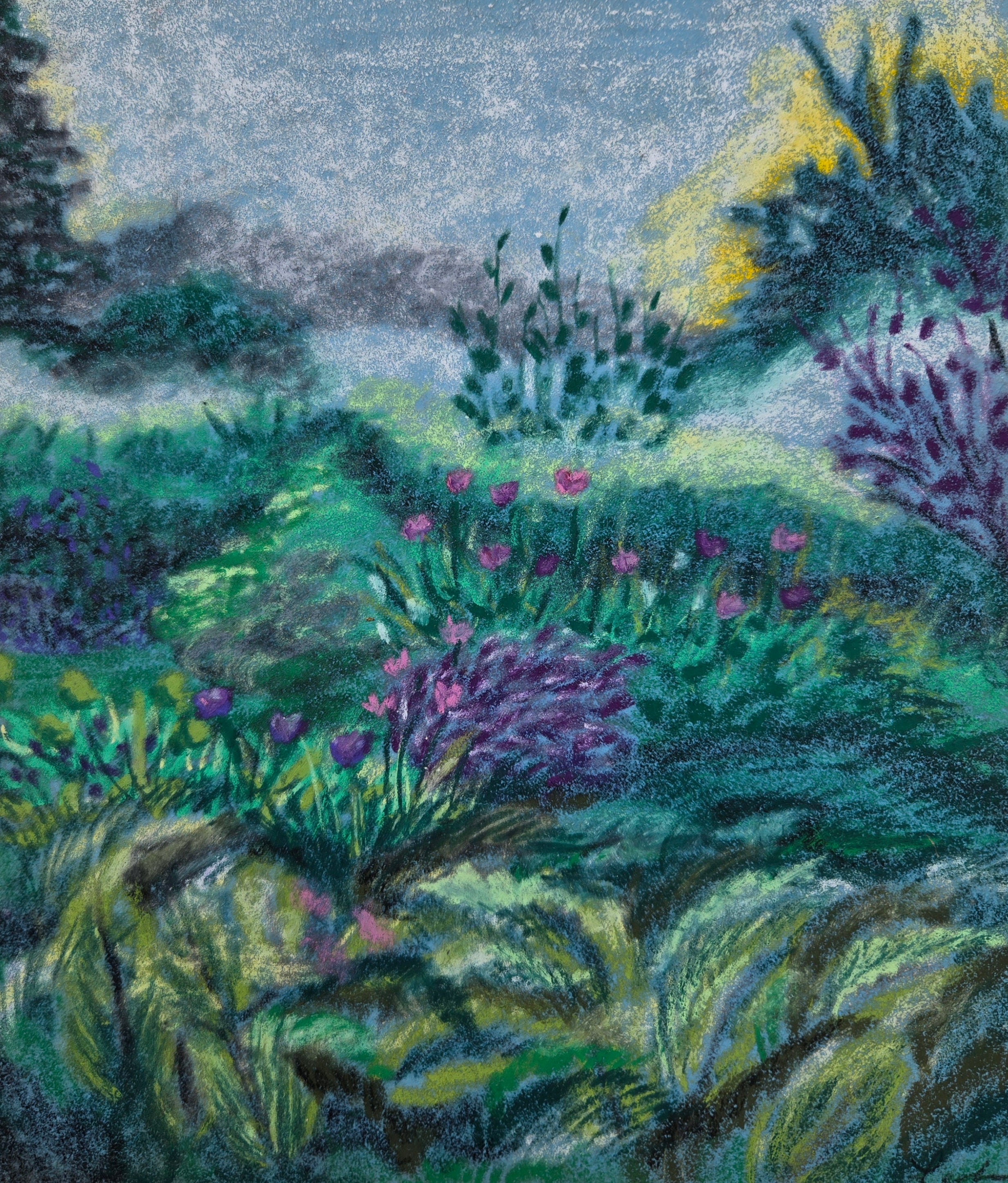 Misty Garden Original Oil Pastel