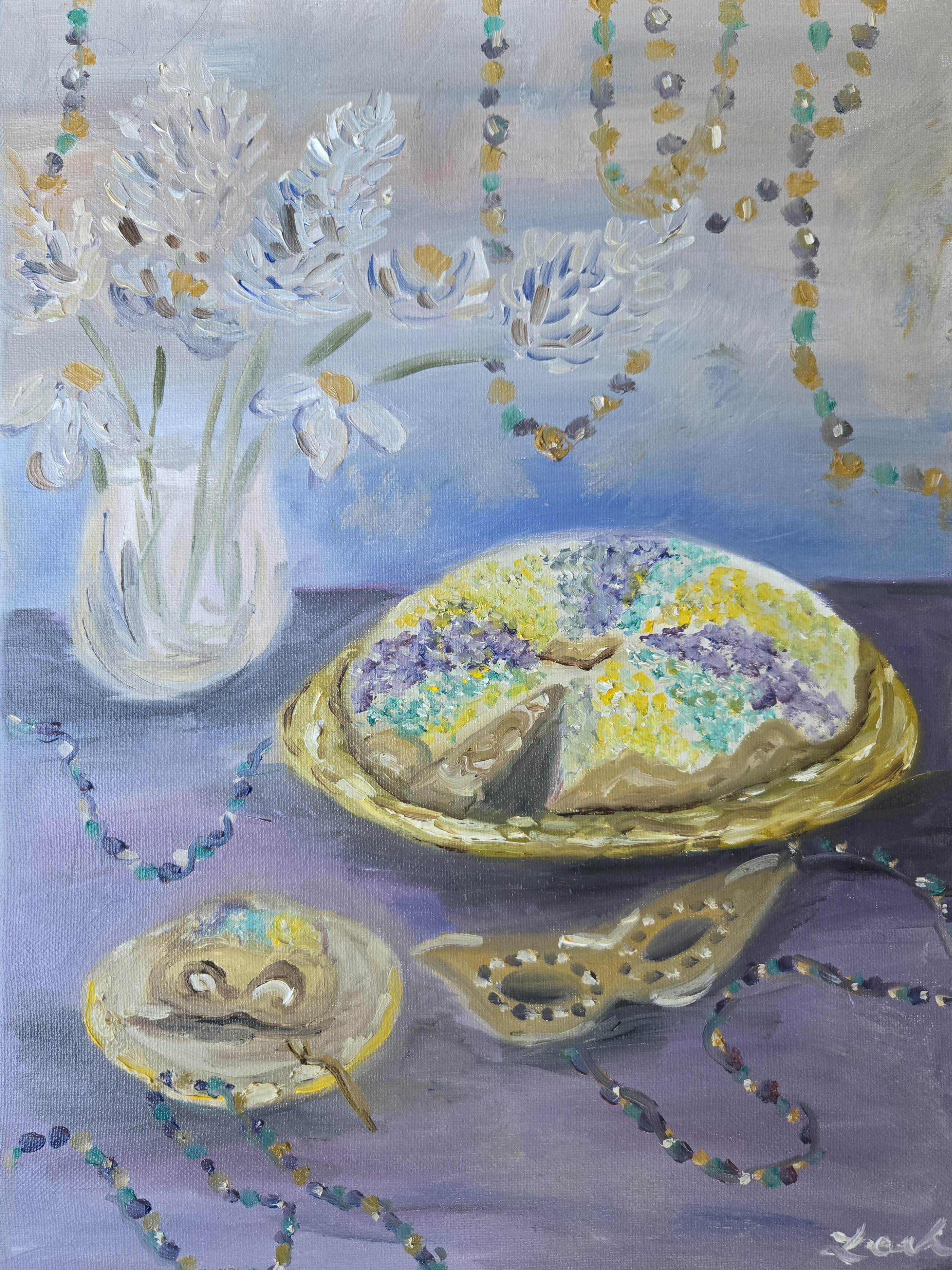 King Cake & Beads Original Oil Painting